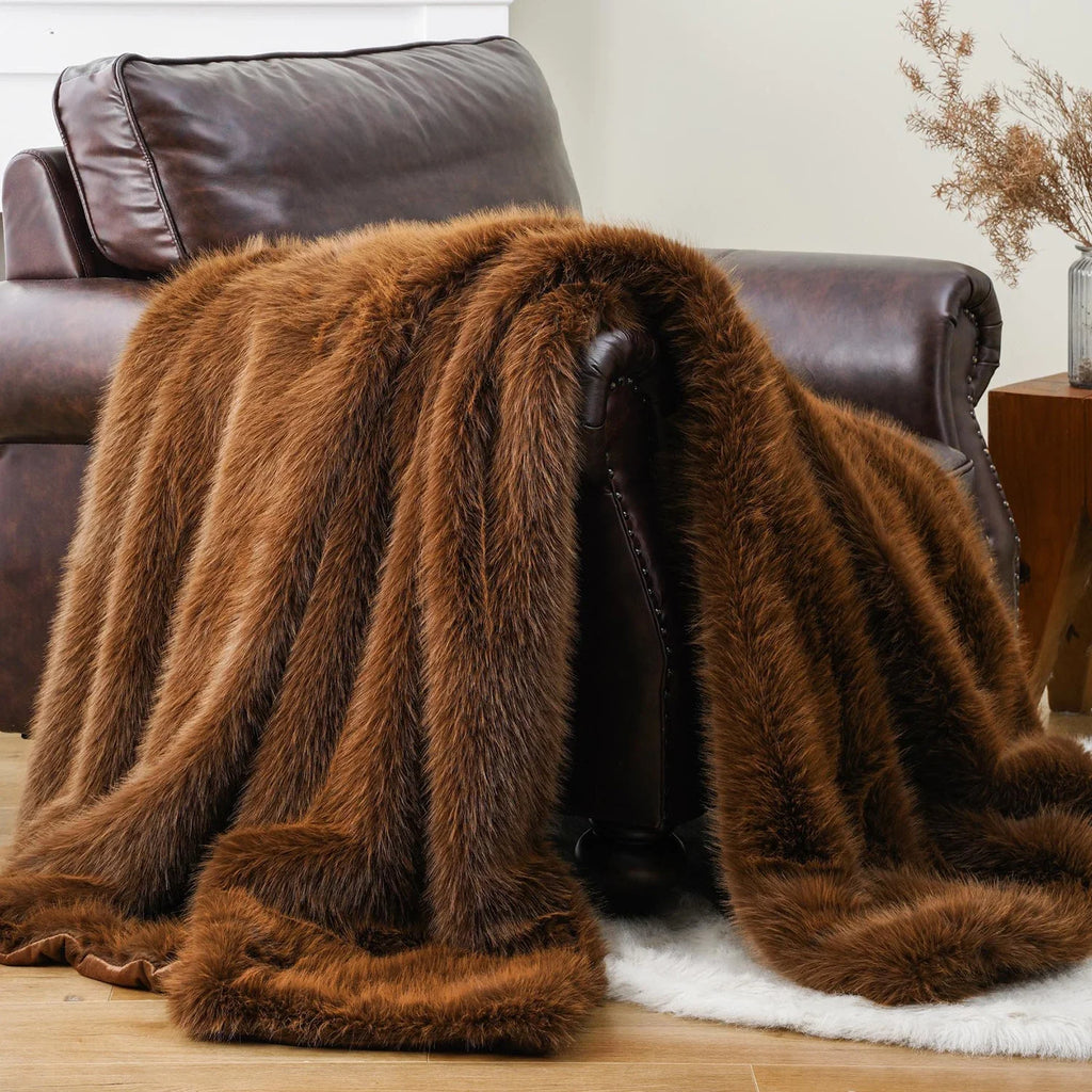 Chocolate Soft Long-Pile Faux Fur Throw