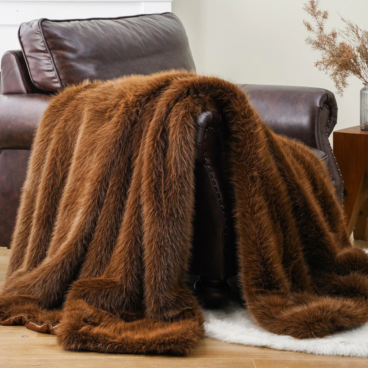 Chocolate Soft Long-Pile Faux Fur Throw