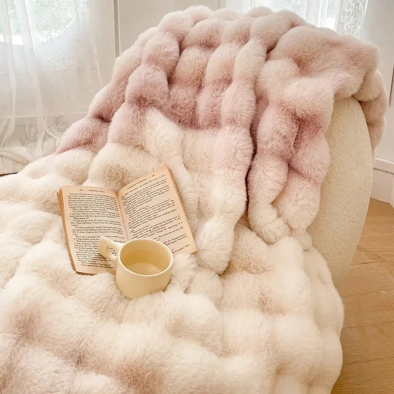 Powder Pink Plush Reversible Faux Fur Throw