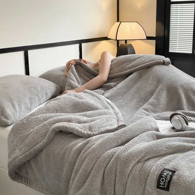 Grey Soft Plain Fleece Throw