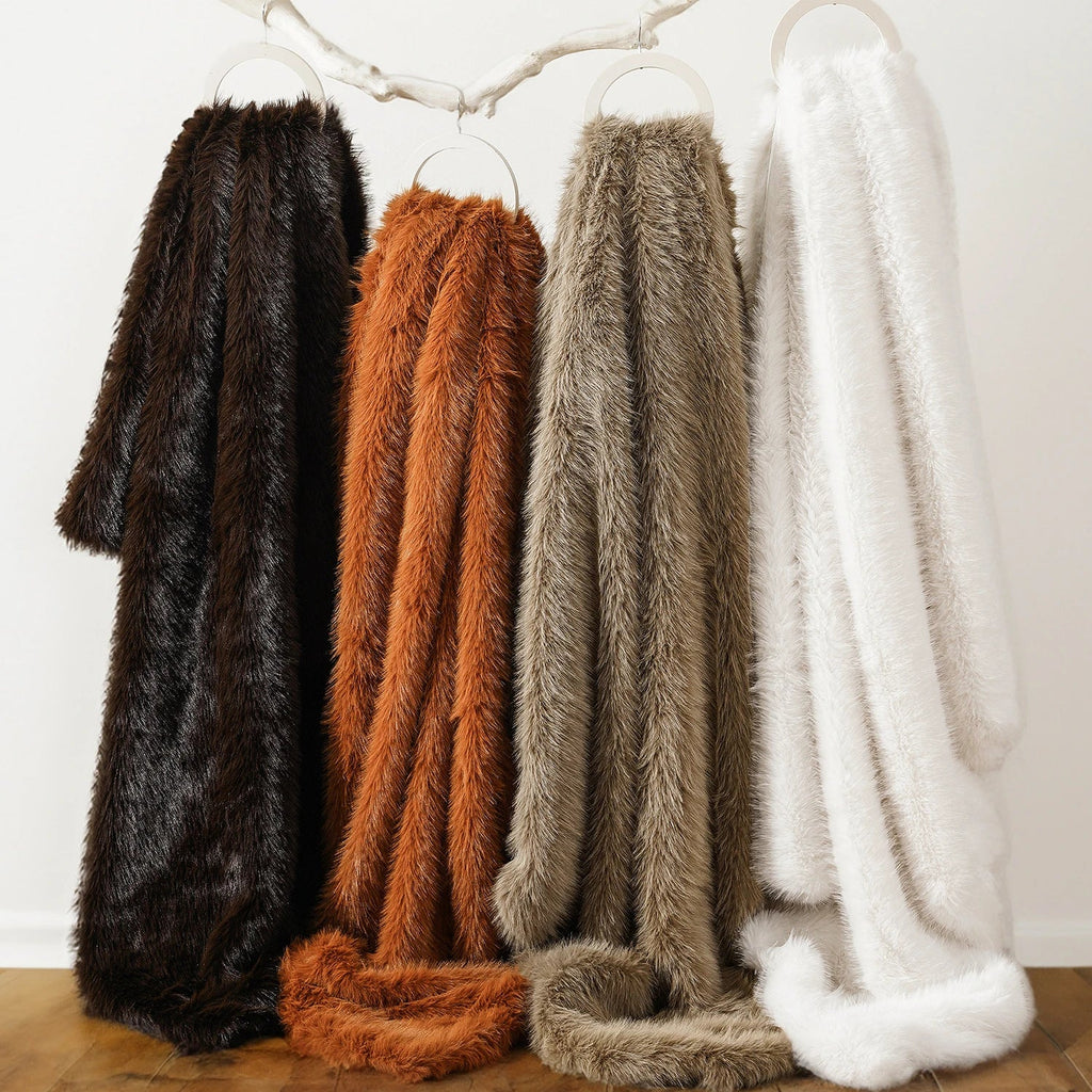 Grey Soft Long-Pile Faux Fur Throw