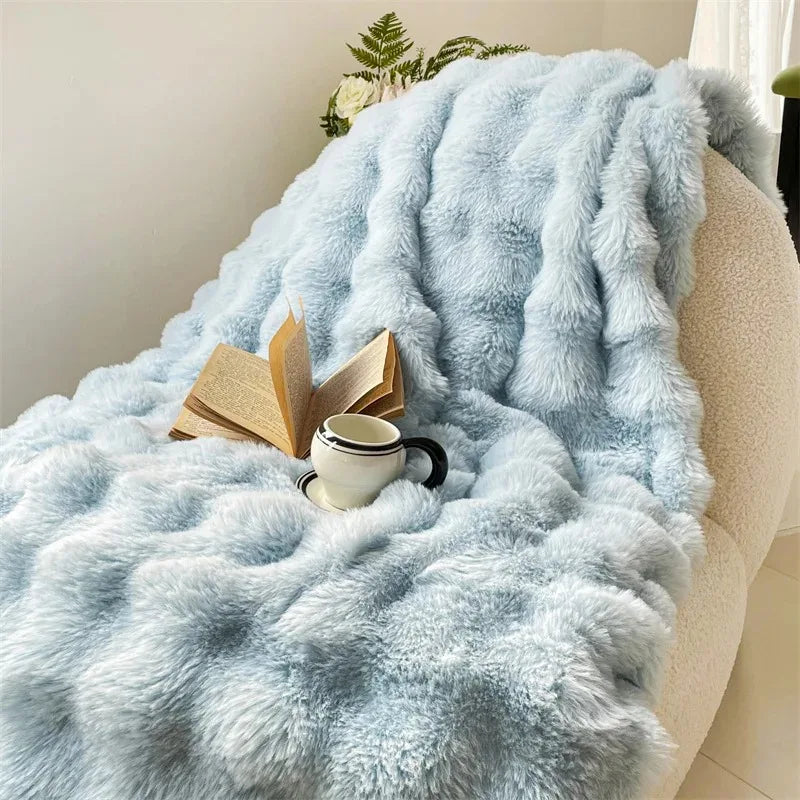 Sky Blue Plush Reversible Faux Fur Throw