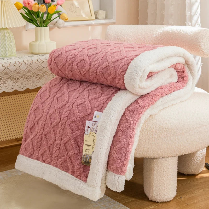Pink Geometric Fleece and Sherpa Throw