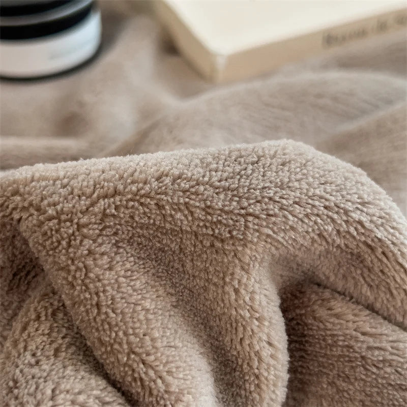 Taupe Soft Warm Plain Velvet Throw