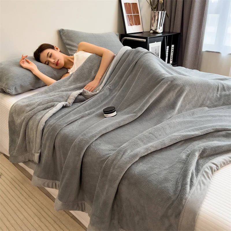 Grey Soft Warm Plain Velvet Throw