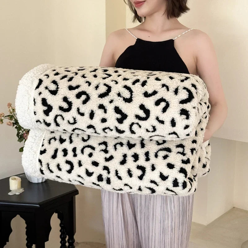 Beige Soft Leopard-Print Fleece Throw