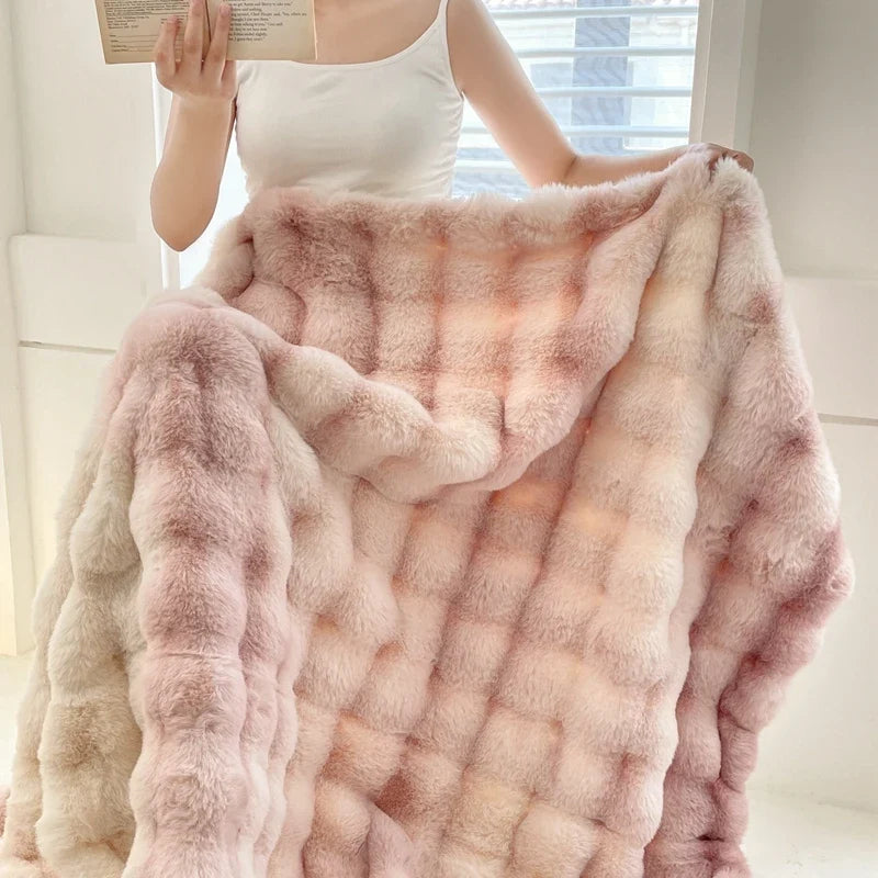 Powder Pink Plush Reversible Faux Fur Throw