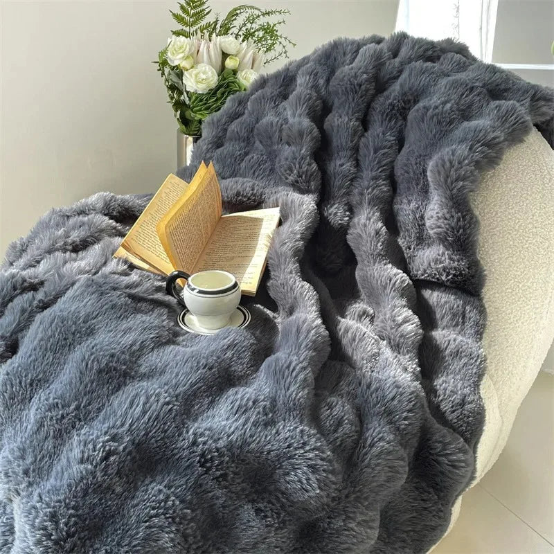 Charcoal Plush Reversible Faux Fur Throw