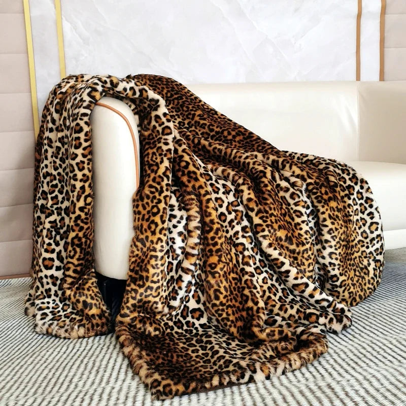 Leopard-Print Faux Fur Throw