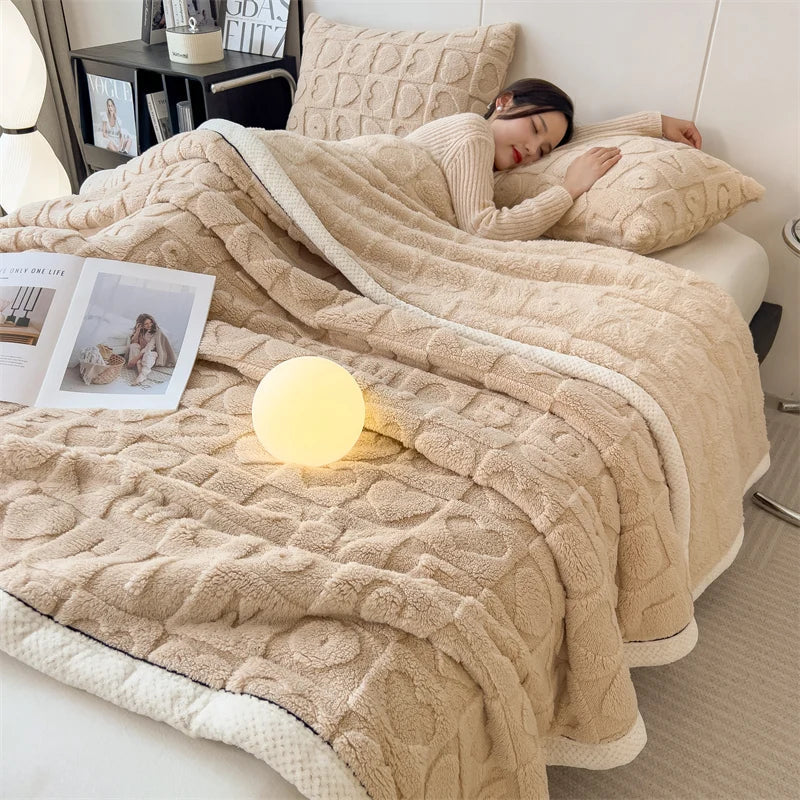 Taupe Soft Raised Heart-Pattern Fleece Throw