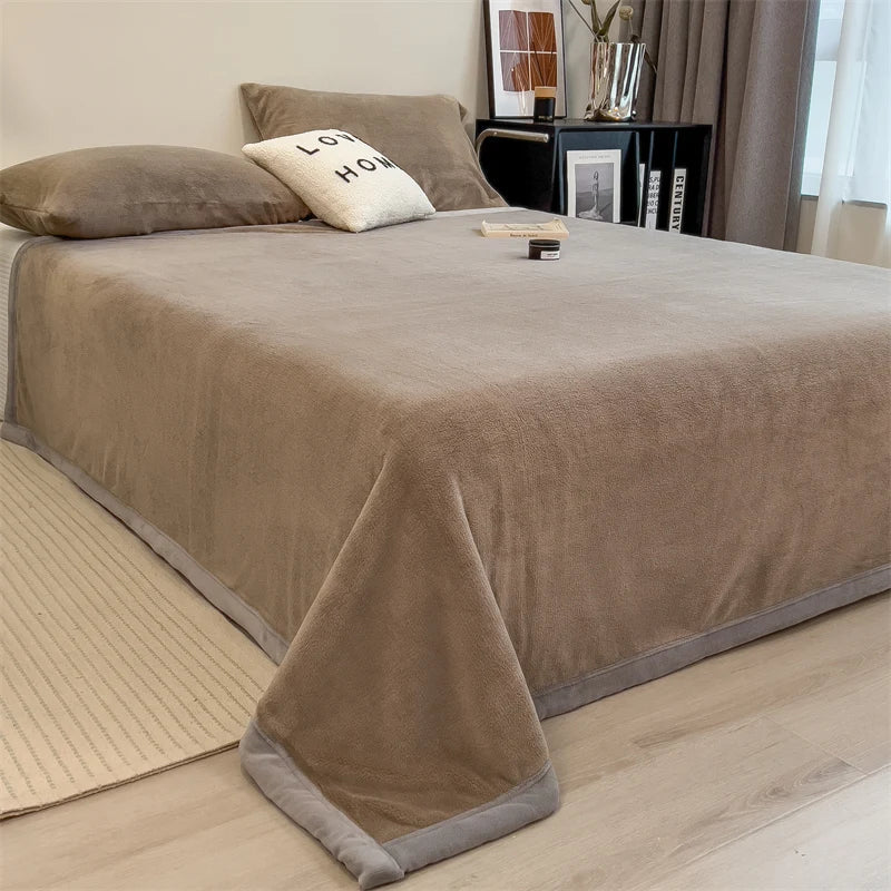 Taupe Soft Warm Plain Velvet Throw