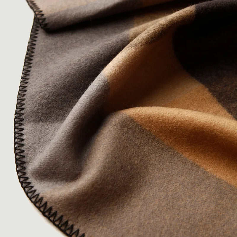 100% Wool Camel and Brown Striped Throw