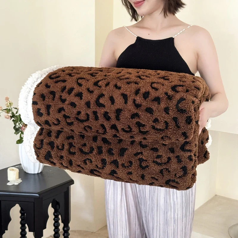 Chocolate Soft Leopard-Print Fleece Throw