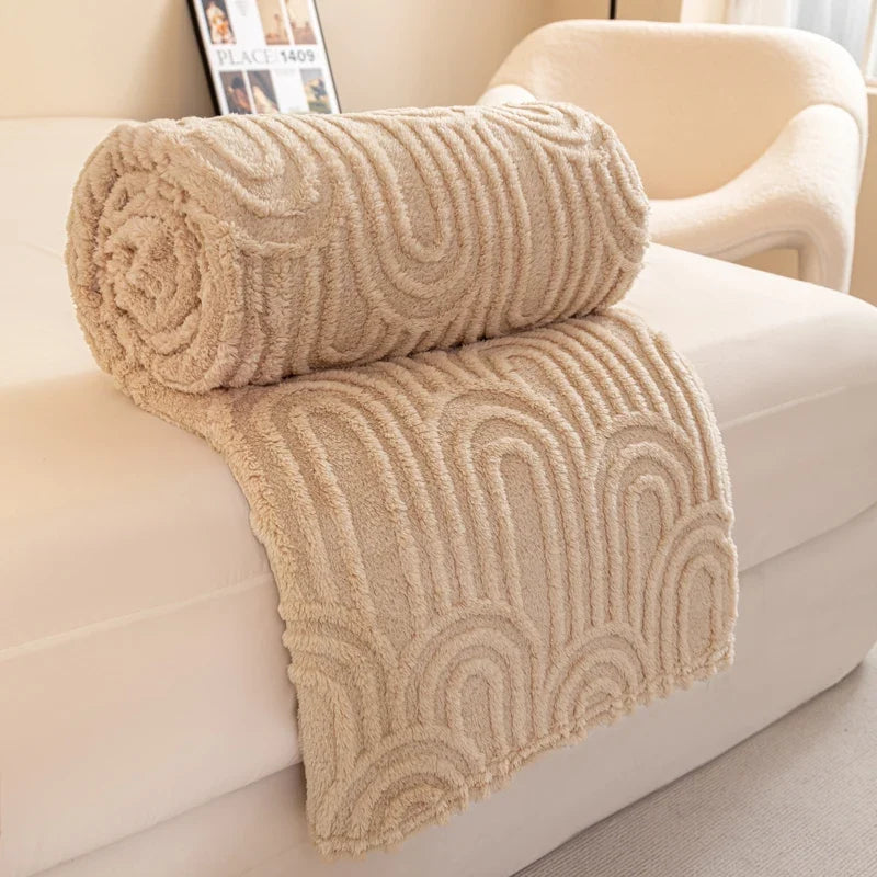 Beige Soft Raised Jacquard Fleece Throw