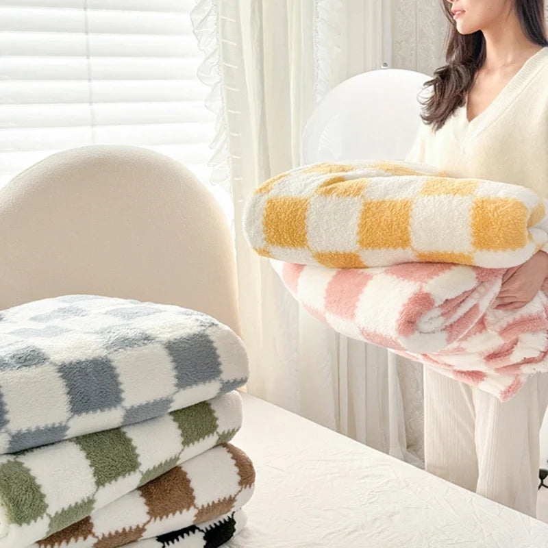 Yellow Soft Checked Fleece Throw