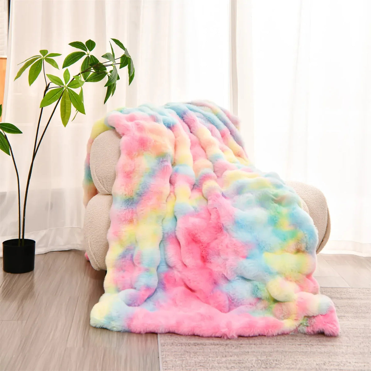 Pastel Plush Reversible Faux Fur Throw