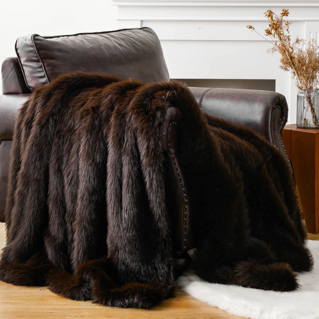 Mahogany Soft Long-Pile Faux Fur Throw