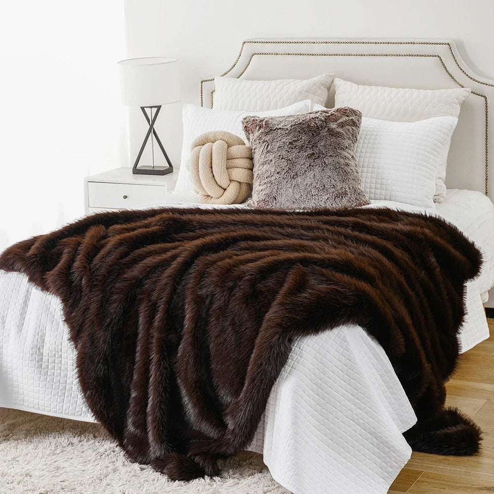 Mahogany Soft Long-Pile Faux Fur Throw