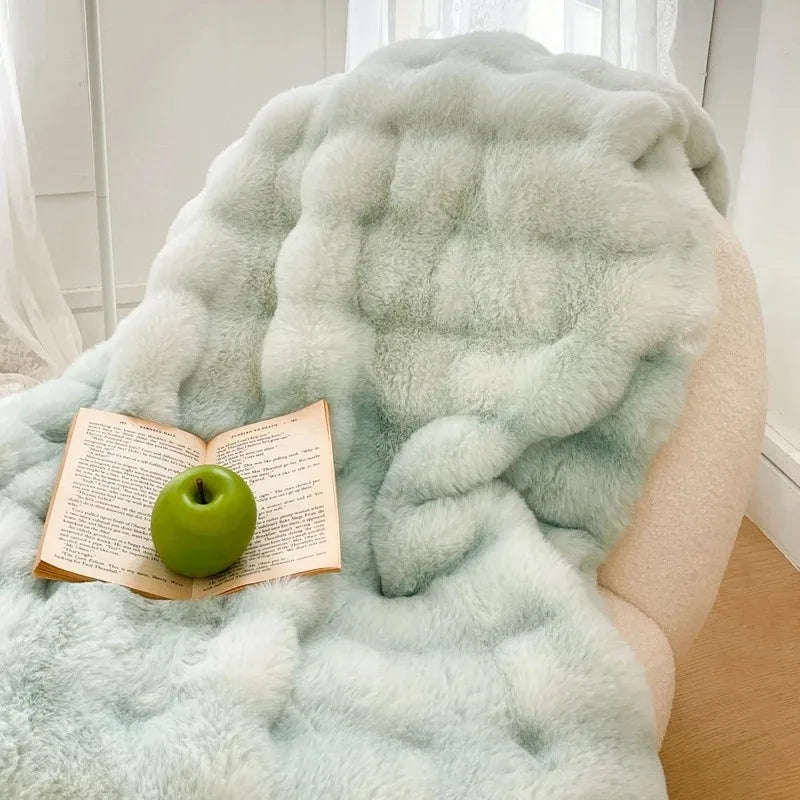 Mint Green Plush Reversible Faux Fur Throw