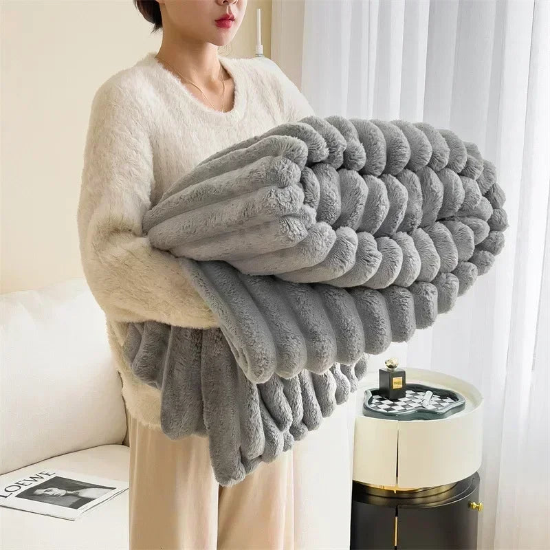 Silver Soft Ribbed Faux Fur Throw