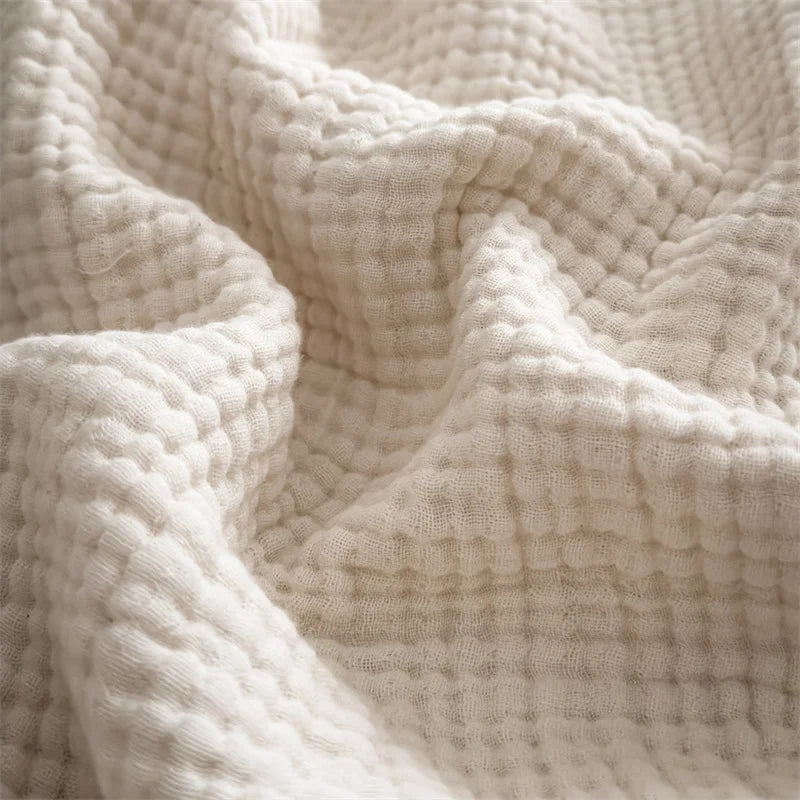 Pink Four-Layer 100% Cotton Fringed Throw