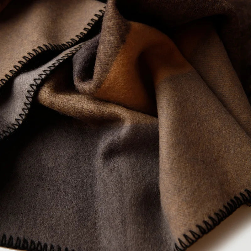 100% Wool Camel and Brown Striped Throw