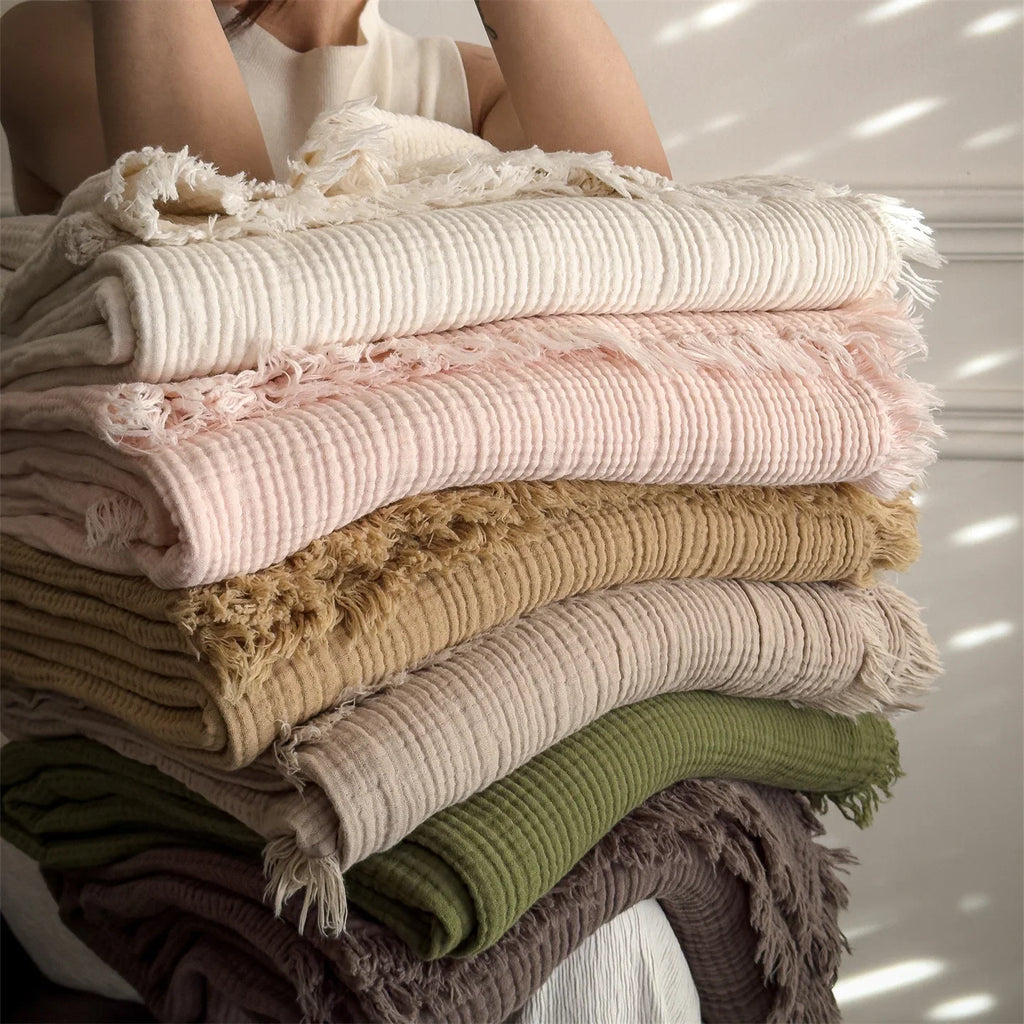 Purple Four-Layer 100% Cotton Fringed Throw