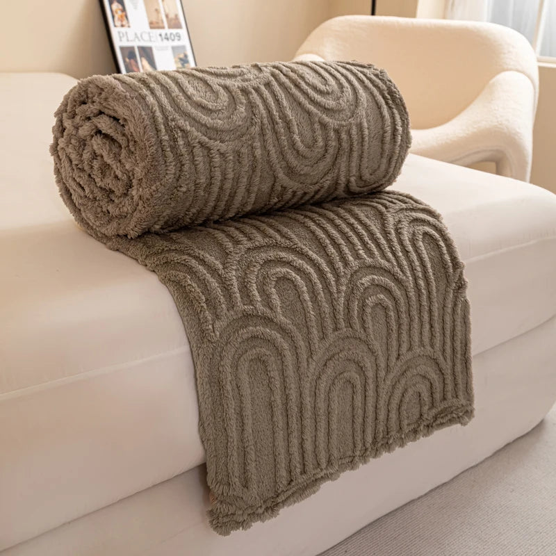 Brown Soft Raised Jacquard Fleece Throw