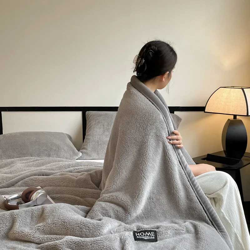 Grey Soft Plain Fleece Throw