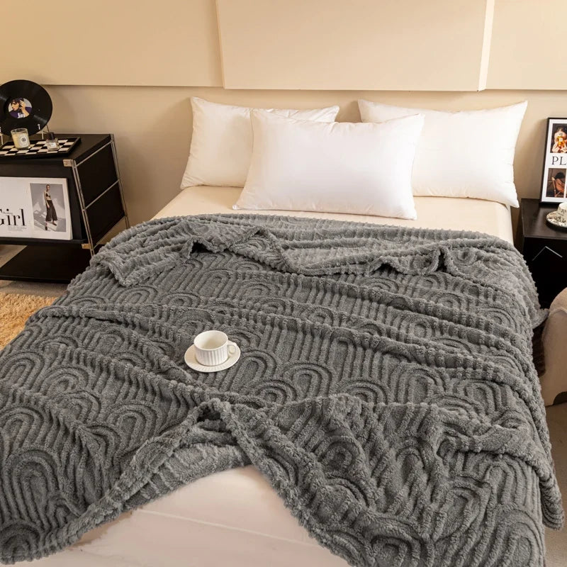 Grey Soft Raised Jacquard Fleece Throw