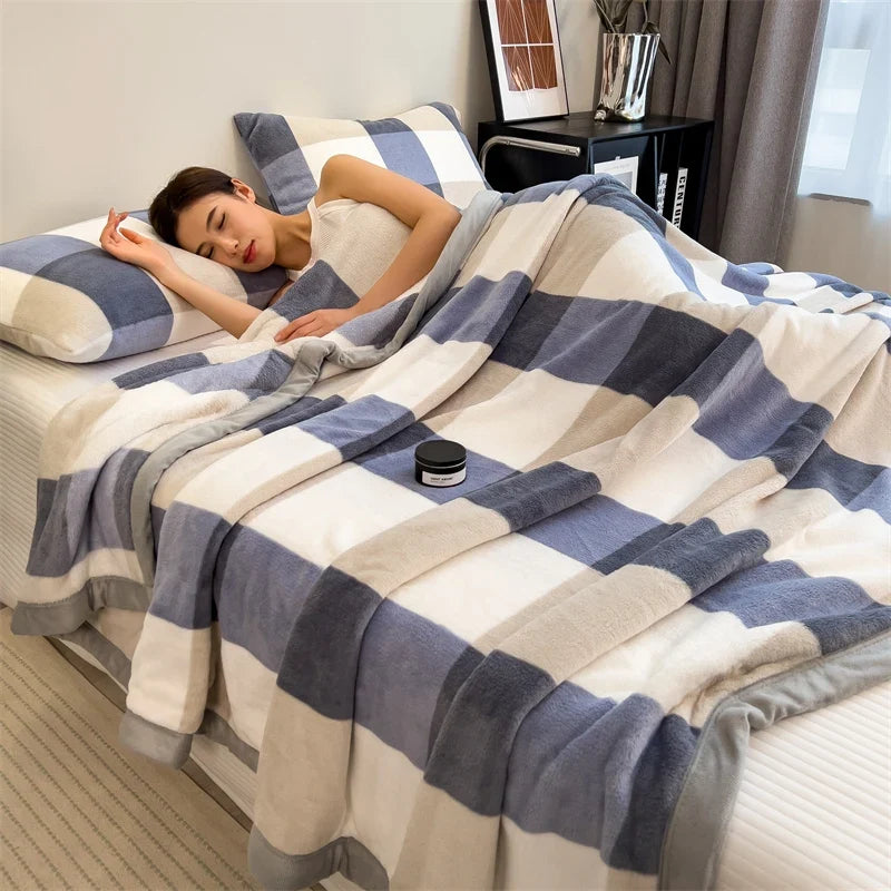 Midnight Blue Soft Large-Check Velvet Throw