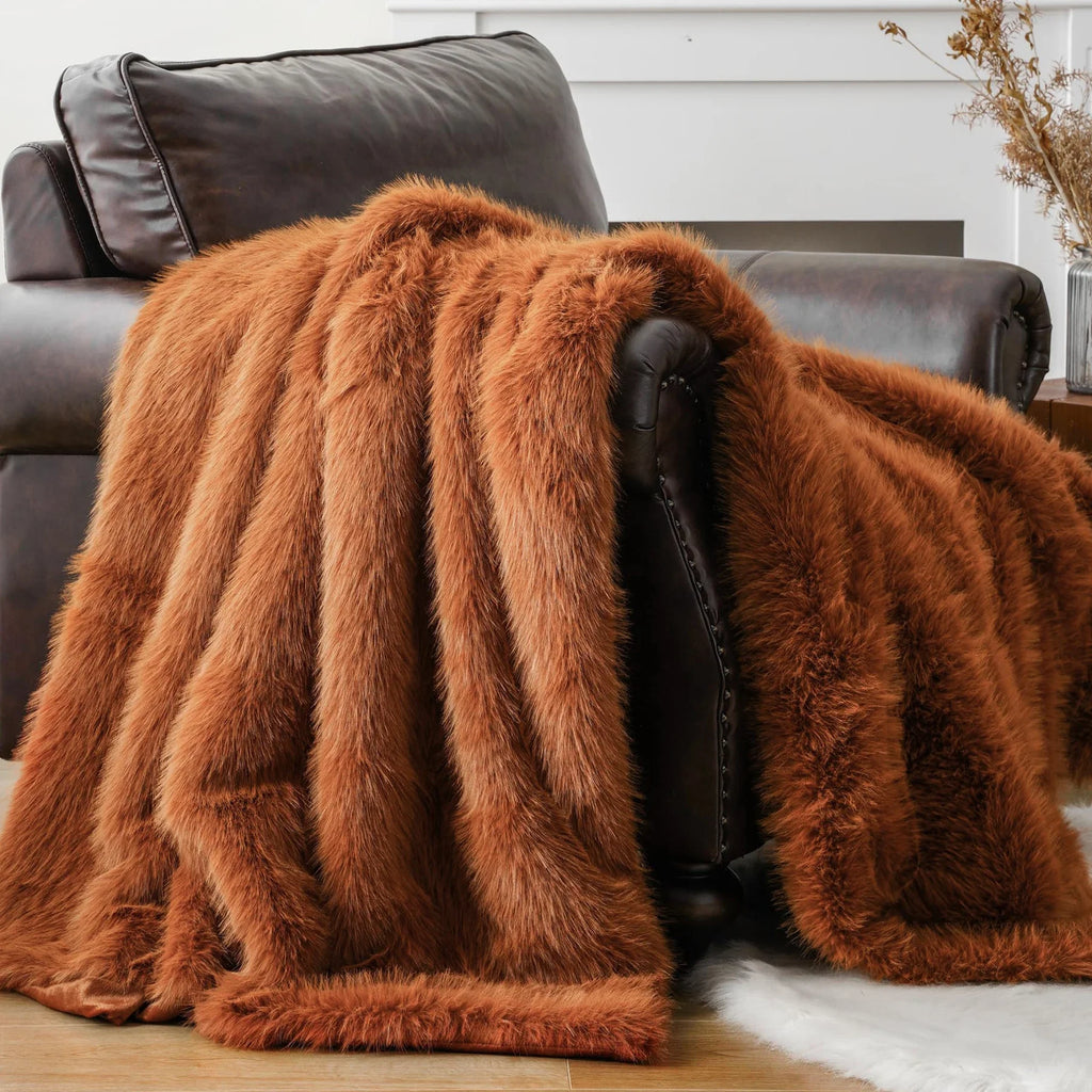 Terracotta Soft Long-Pile Faux Fur Throw