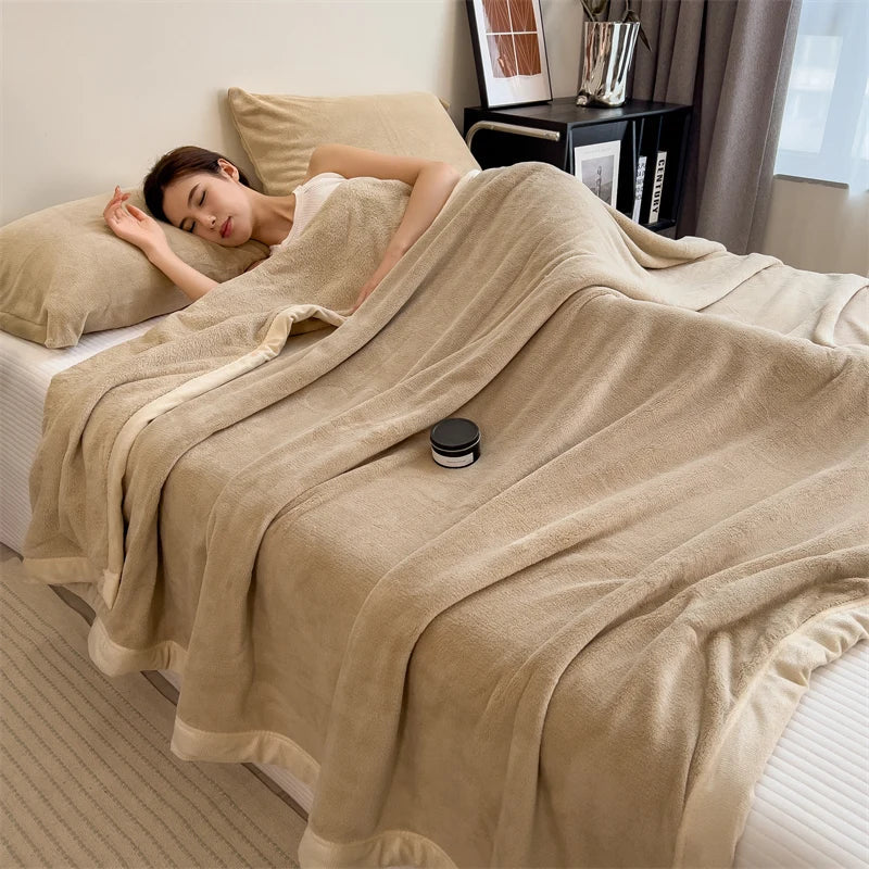 Camel Soft Warm Plain Velvet Throw