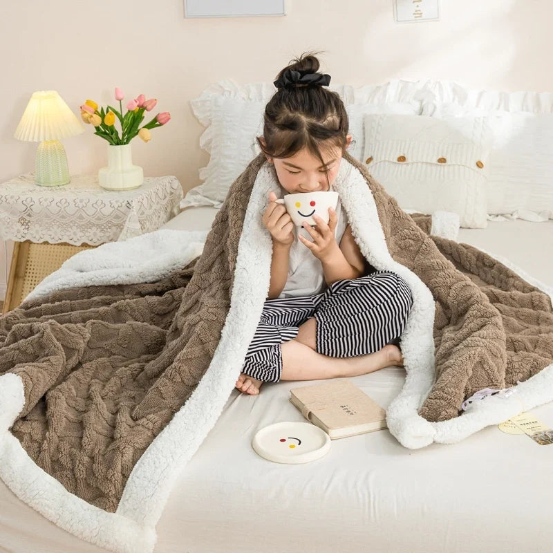 Brown Geometric Fleece and Sherpa Throw