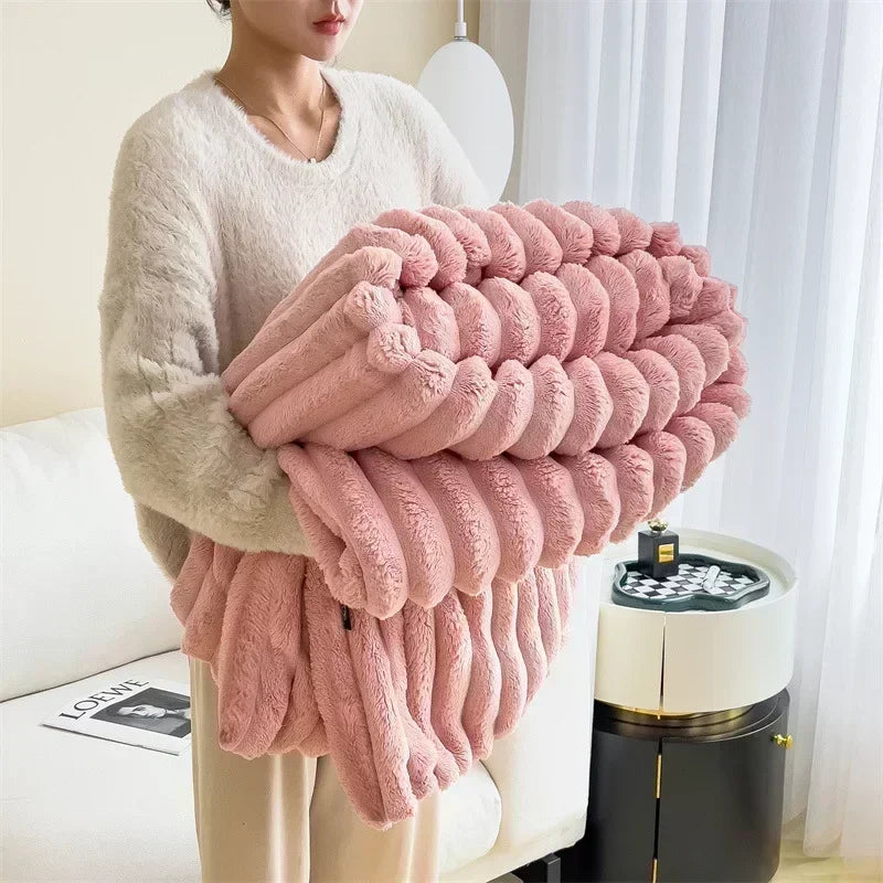 Pink Soft Ribbed Faux Fur Throw