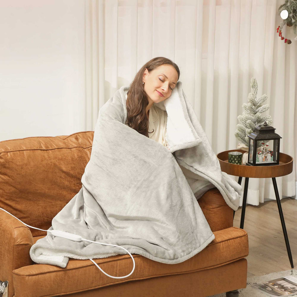 Grey Heated Throw with Adjustable Temperature