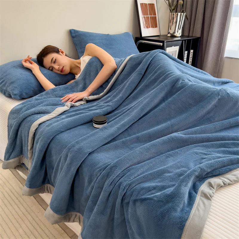 Blue Soft Warm Plain Velvet Throw