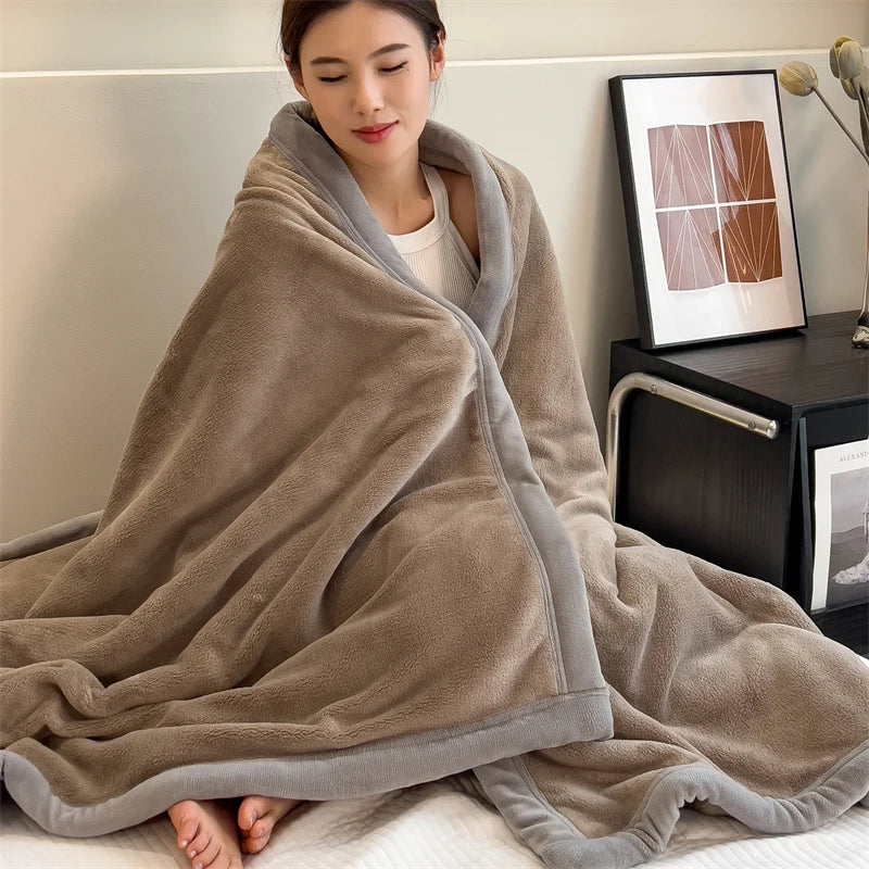 Taupe Soft Warm Plain Velvet Throw