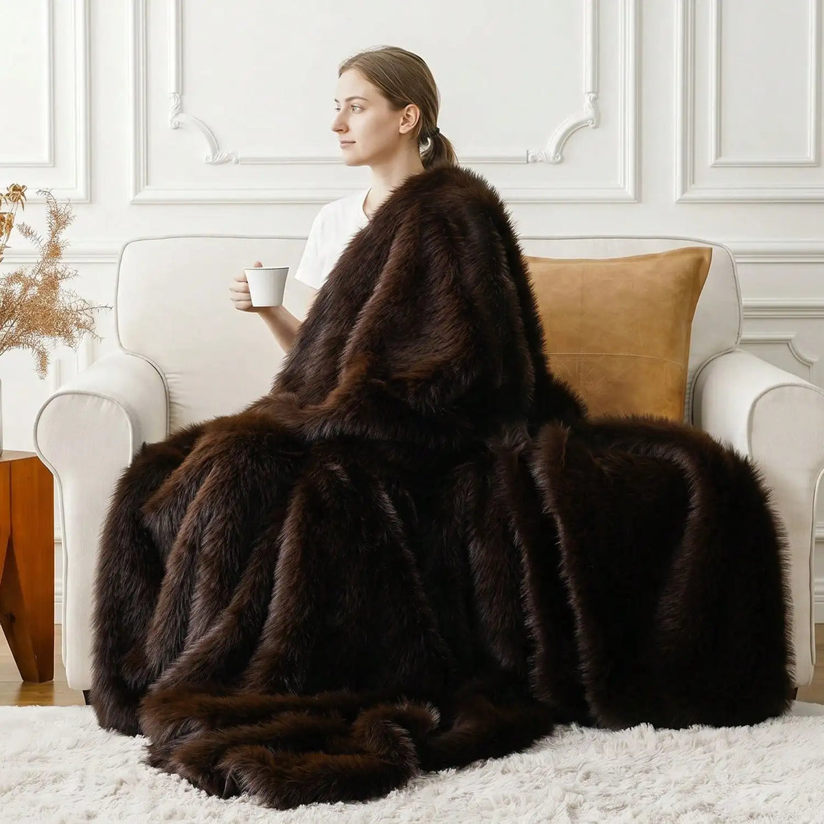 Mahogany Soft Long-Pile Faux Fur Throw