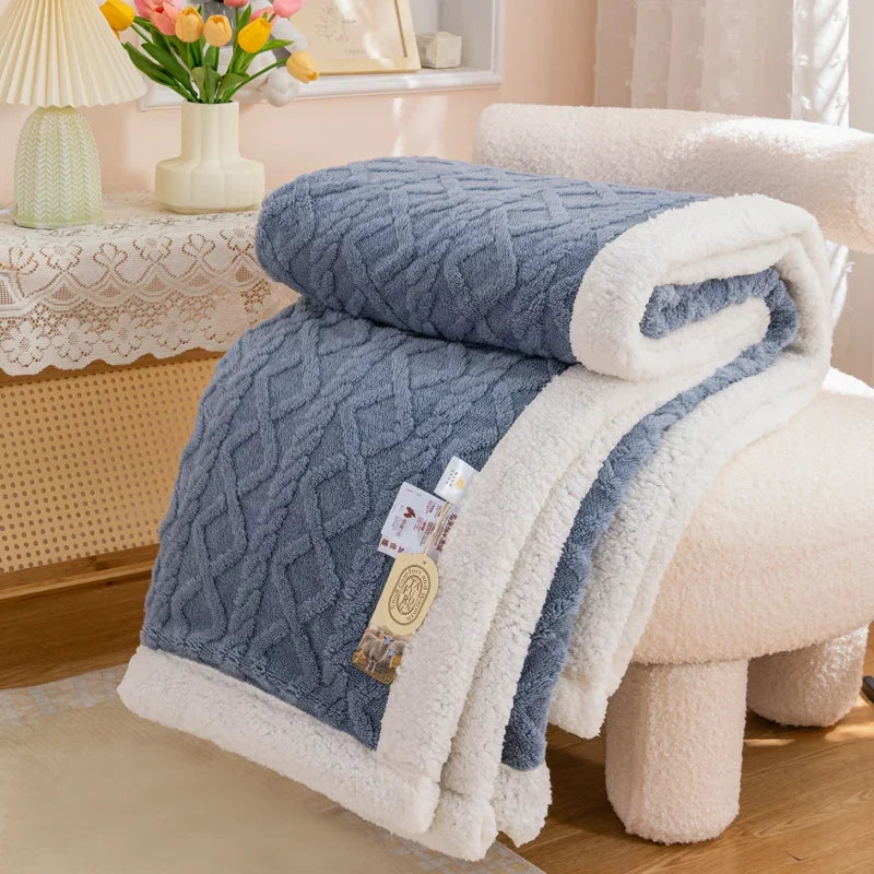 Blue Geometric Fleece and Sherpa Throw
