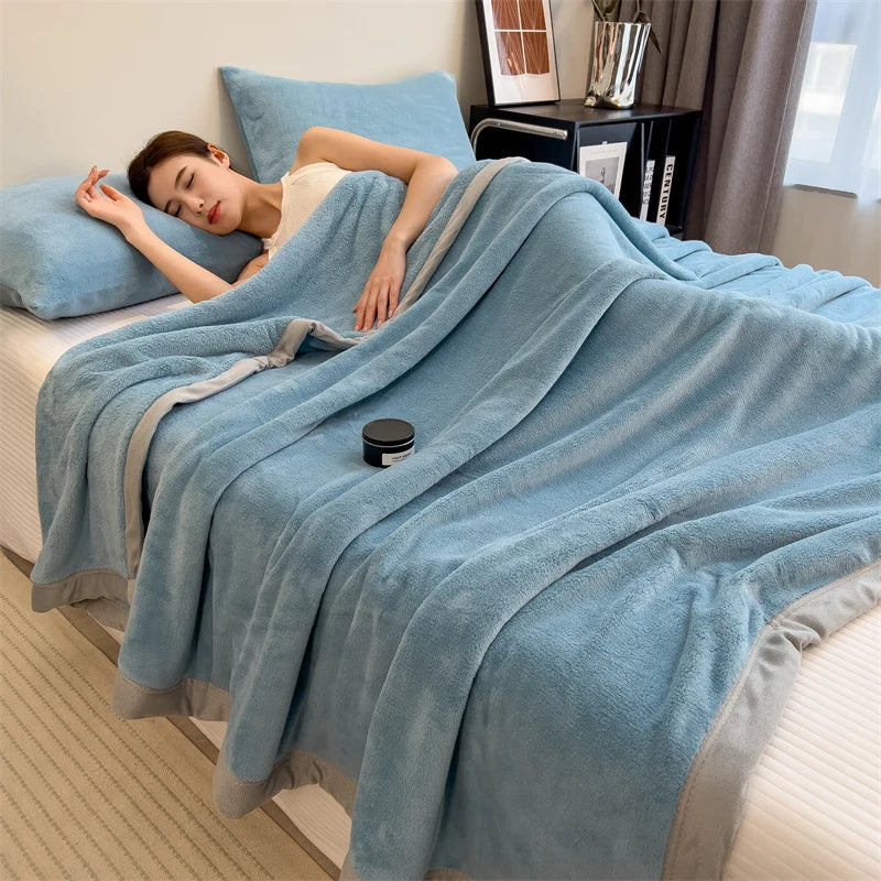 Sky Blue Soft Warm Plain Velvet Throw