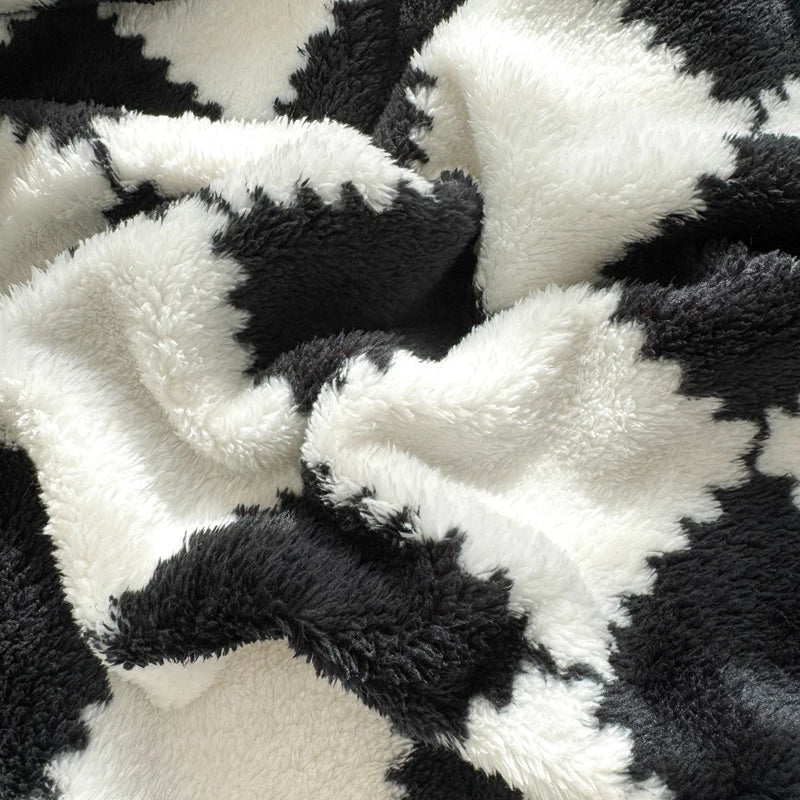 Black Soft Checked Fleece Throw