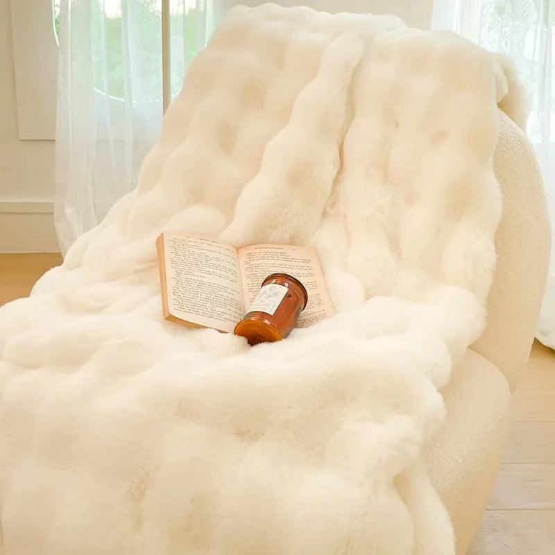 White Plush Reversible Faux Fur Throw