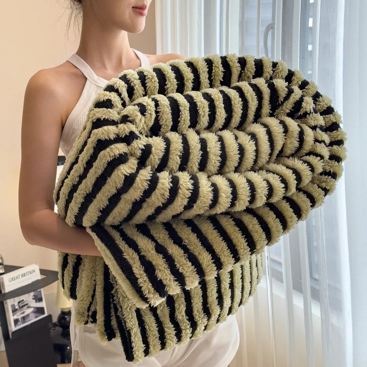 Honey Soft Striped Faux Fur Throw
