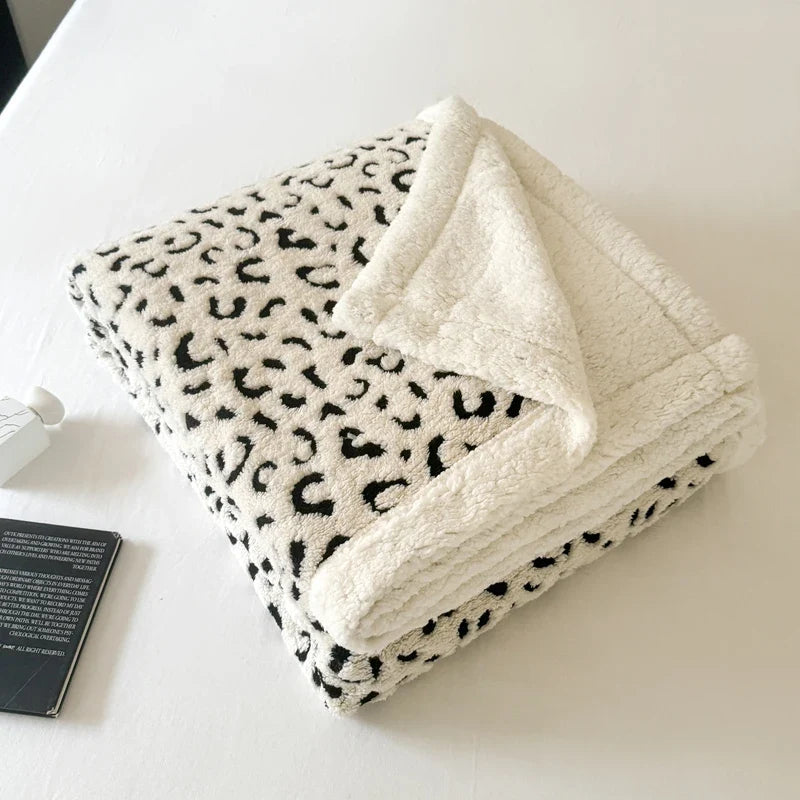 Beige Soft Leopard-Print Fleece Throw