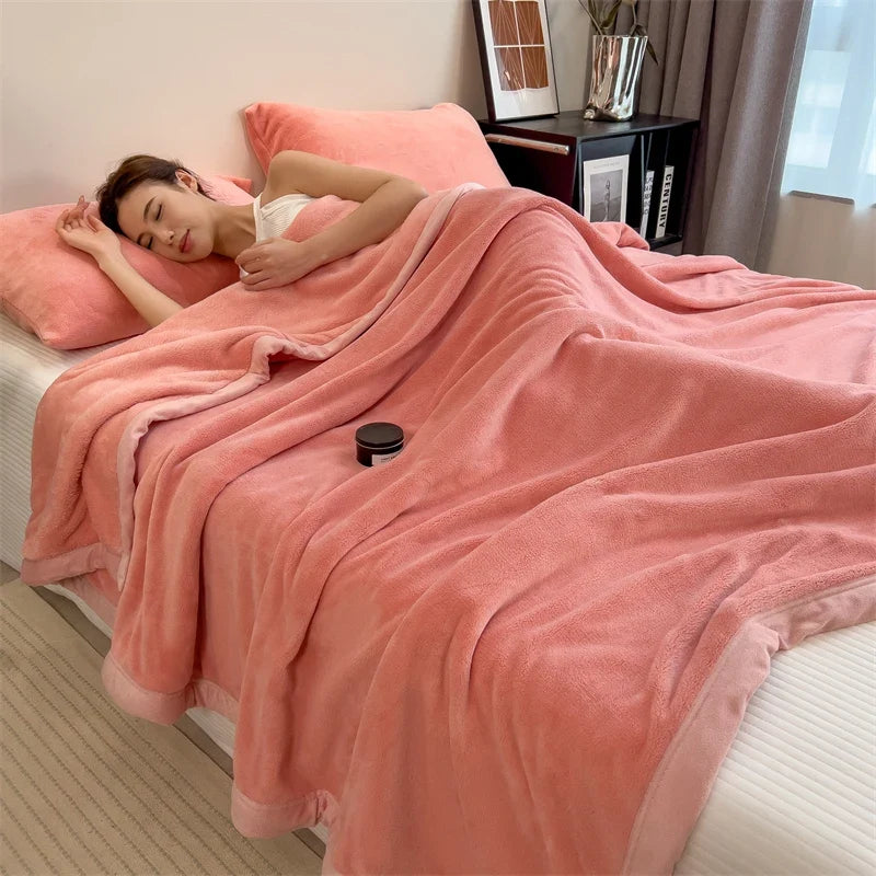 Coral Soft Warm Plain Velvet Throw