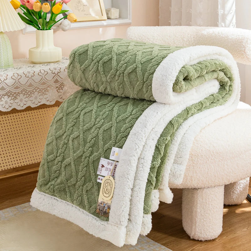 Green Geometric Fleece and Sherpa Throw