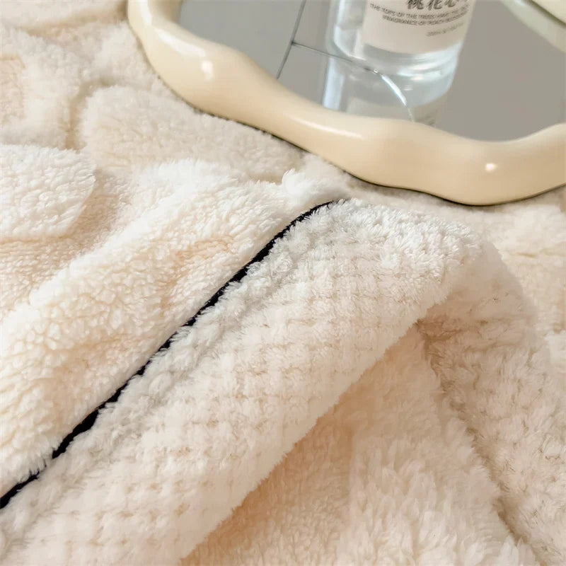 Beige Soft Raised Heart-Pattern Fleece Throw