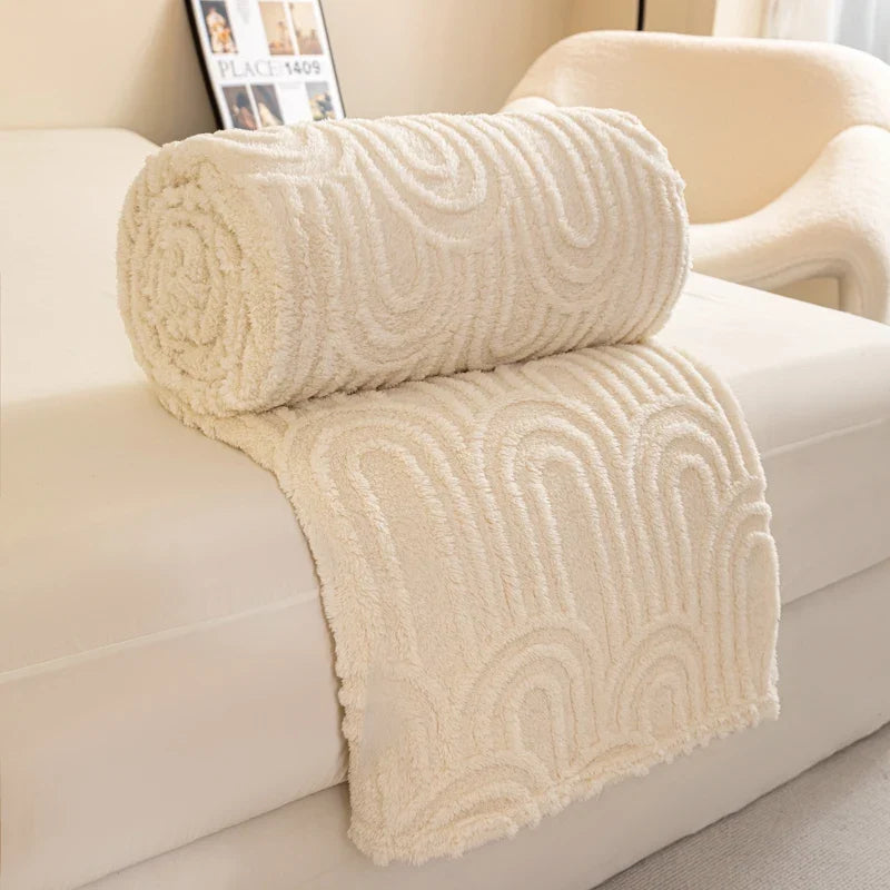 Ecru Soft Raised Jacquard Fleece Throw