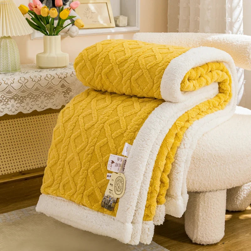 Yellow Geometric Fleece and Sherpa Throw